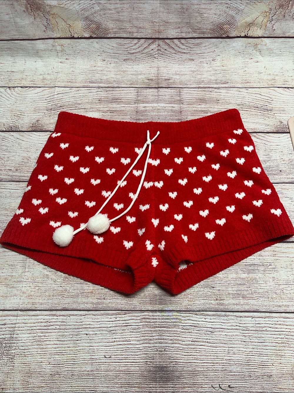 Betsy Johnson-Women’s Red Knit Heart Lounge Shorts